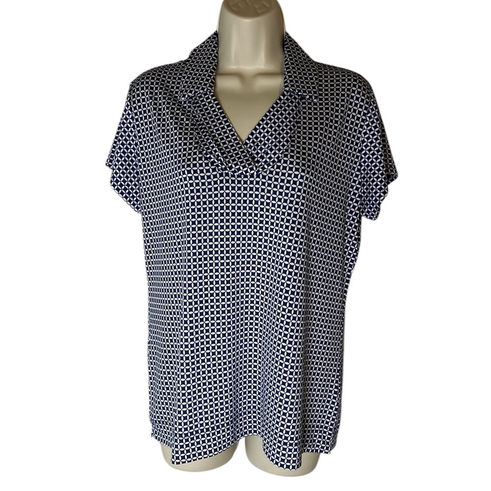 Sport Haley Relaxed Blue and White Notched Collar Blouse Sz M